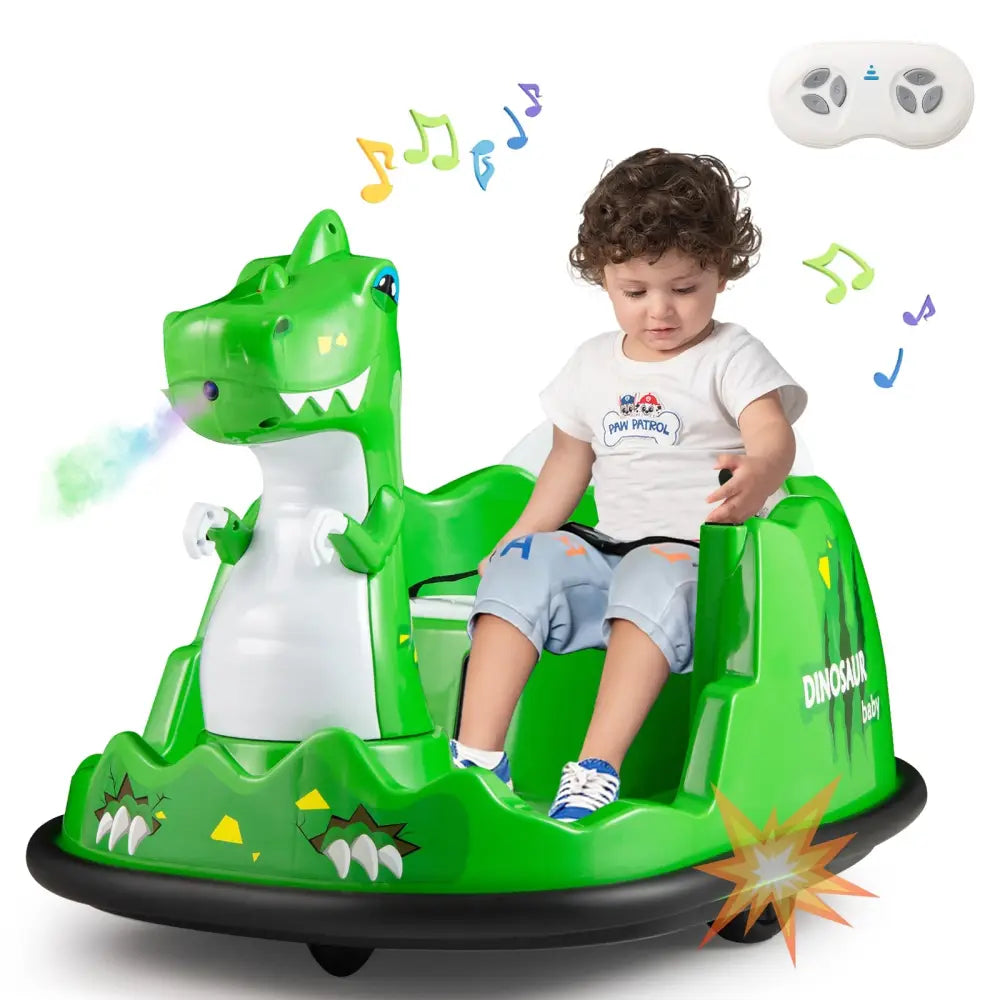 12V Bumper Car with Spray Function and Remote Control for Toddlers Aged 2-5-Green - Green - Powered Ride On Toys