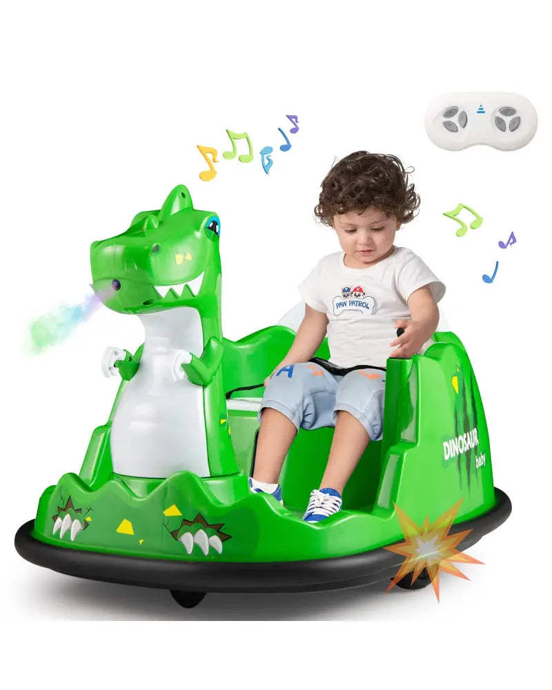 12V Bumper Car with Spray Function and Remote Control for Toddlers Aged 2-5-Green - Green - Powered Ride On Toys