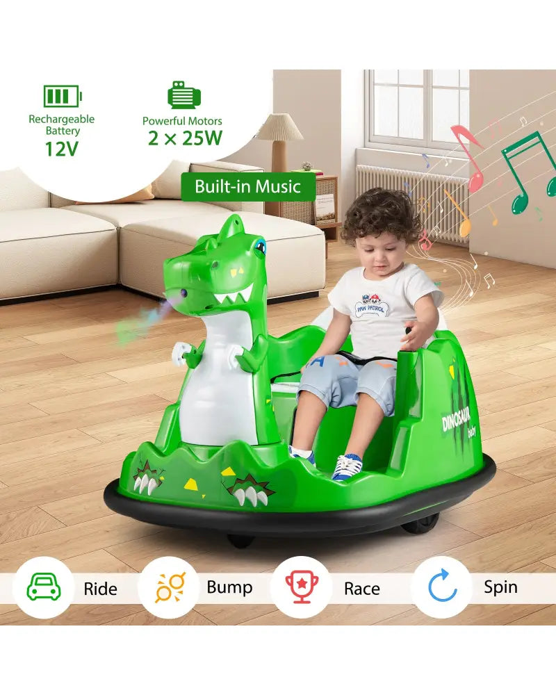 12V Bumper Car with Spray Function and Remote Control for Toddlers Aged 2-5-Green - Green - Powered Ride On Toys