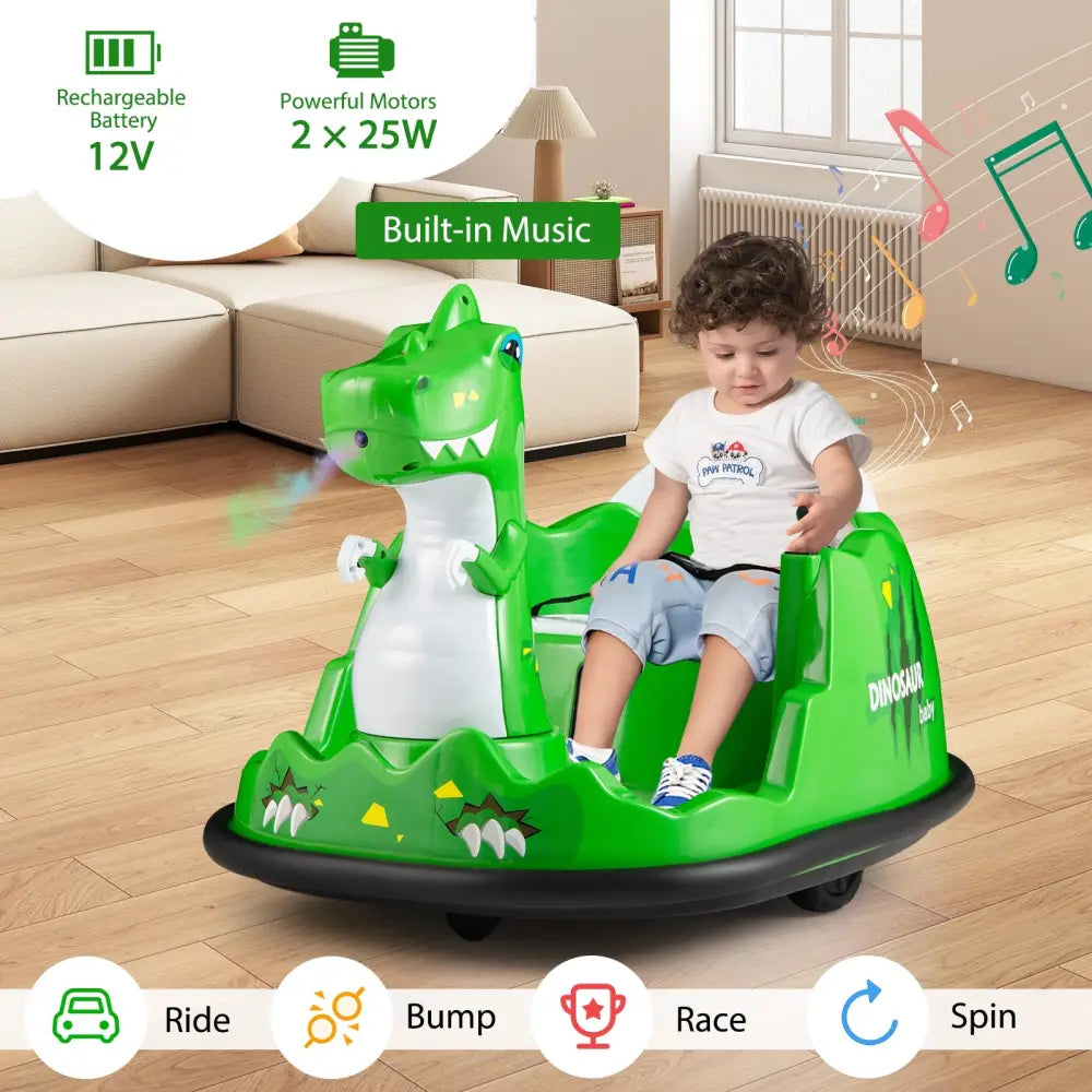 12V Bumper Car with Spray Function and Remote Control for Toddlers Aged 2-5-Green - Green - Powered Ride On Toys