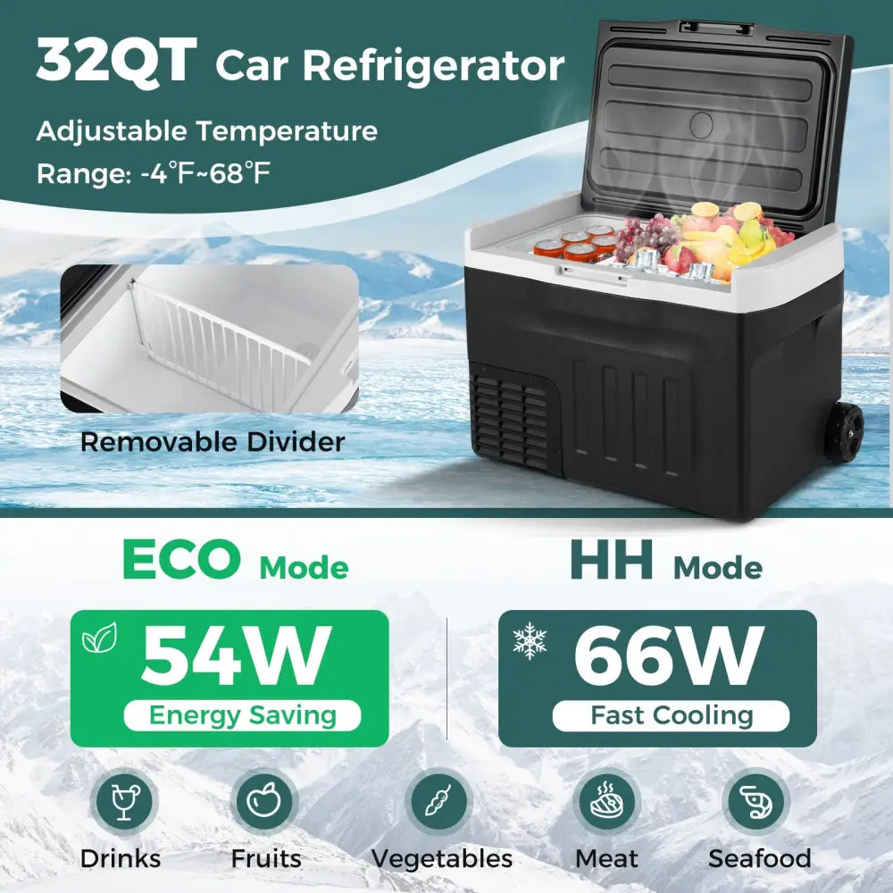 12V Car Refrigerator 32QT with Touch Panel and Removable Divider-M - Black - Coolers