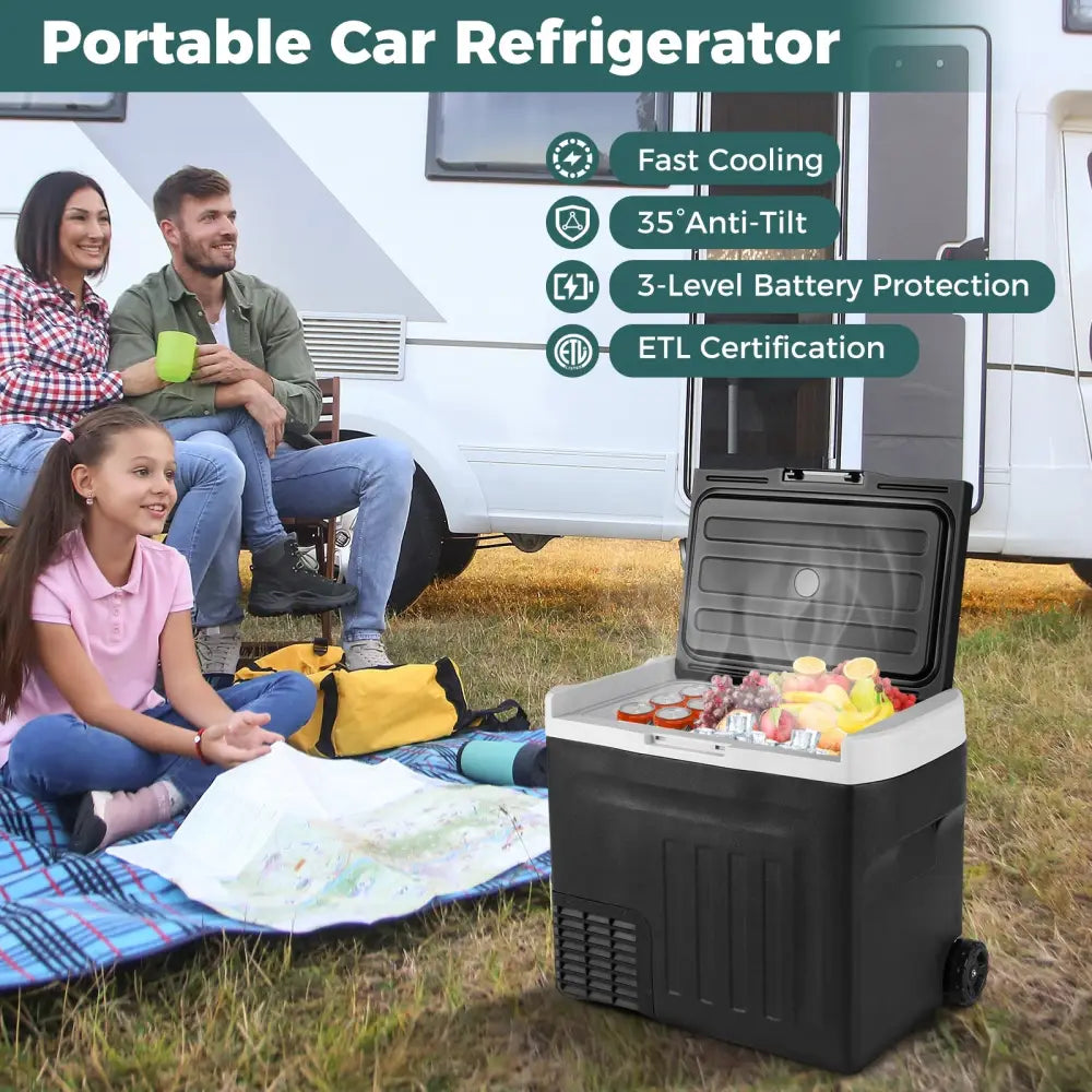 12V Car Refrigerator 42QT with Touch Panel and Removable Divider-L - Black - Coolers