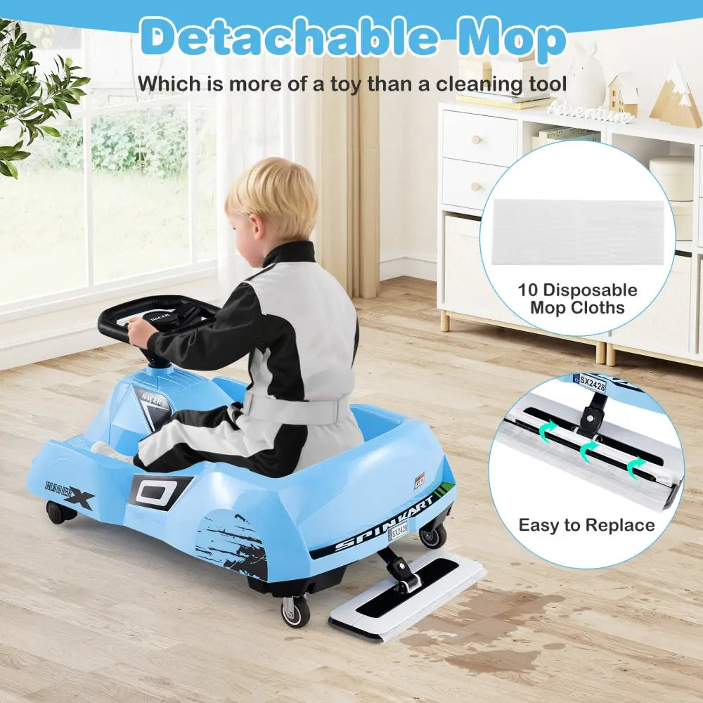 12V Electric Cleaning Go Kart with Detachable Mop and Remote Control-Blue - Blue - Powered Ride On Toys
