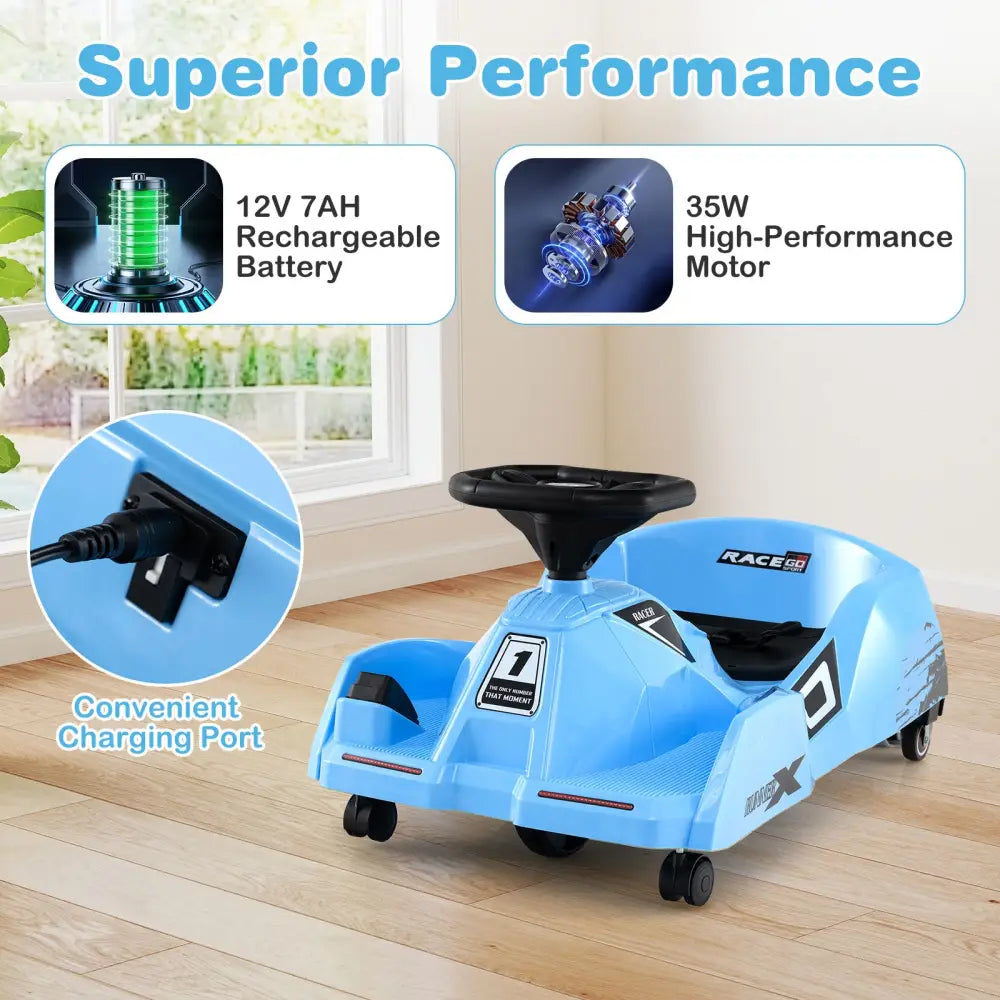 12V Electric Cleaning Go Kart with Detachable Mop and Remote Control-Blue - Blue - Powered Ride On Toys