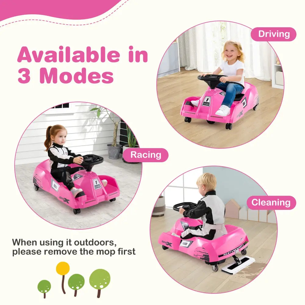 12V Electric Cleaning Go Kart with Detachable Mop and Remote Control-Pink - Pink - Powered Ride On Toys