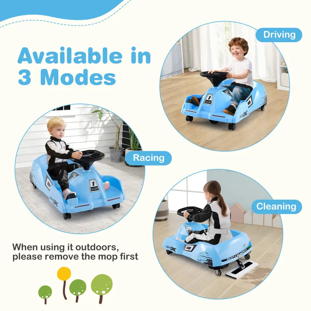 12V Electric Cleaning Go Kart with Detachable Mop and Remote Control-Blue - Blue - Powered Ride On Toys