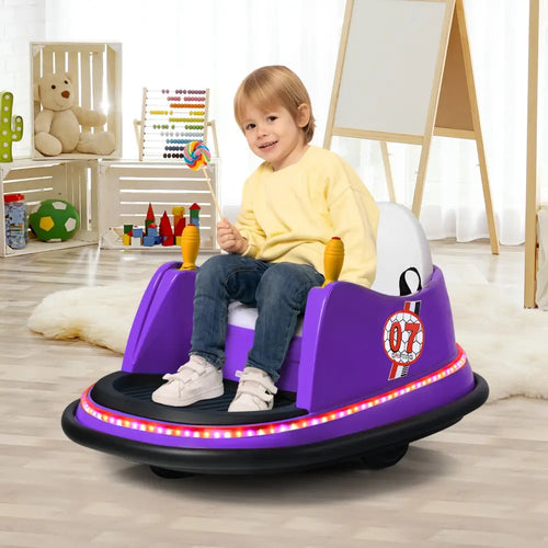 12V Electric Kids Ride On Bumper Car with Flashing Lights for Toddlers-Purple - Purple - Powered Ride On Toys