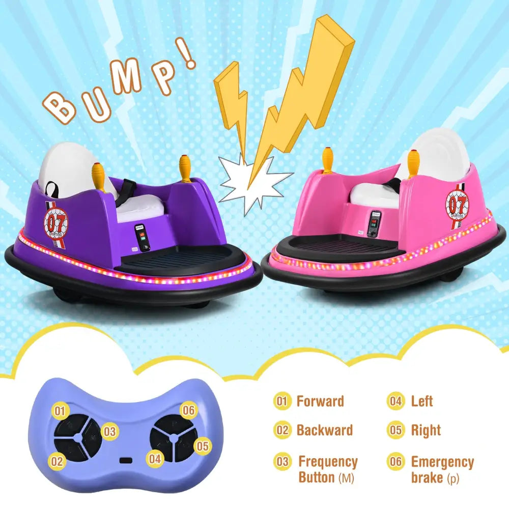 12V Electric Kids Ride On Bumper Car with Flashing Lights for Toddlers-Purple - Purple - Powered Ride On Toys