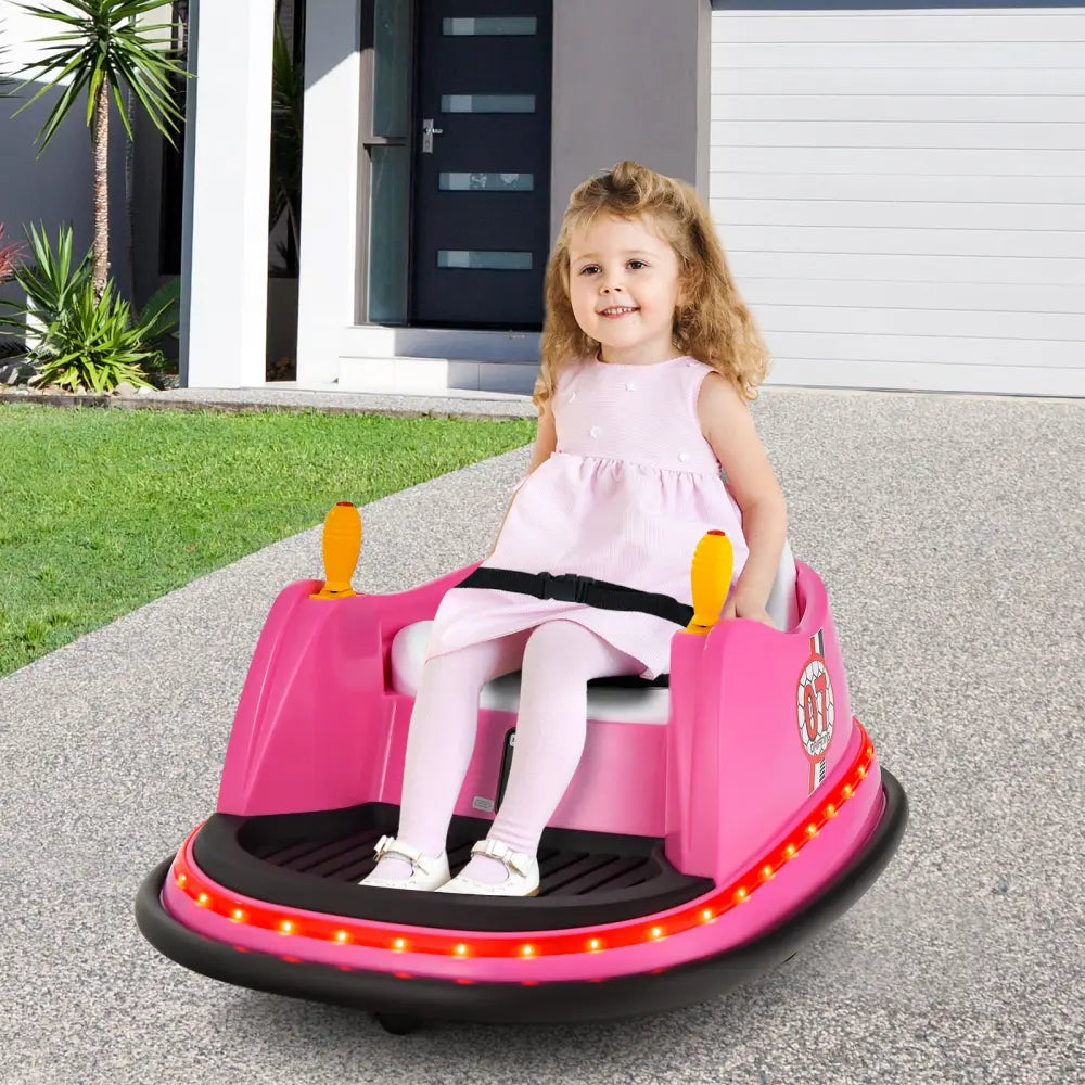 12V Electric Kids Ride On Bumper Car with Flashing Lights for Toddlers-Pink - Pink - Powered Ride On Toys
