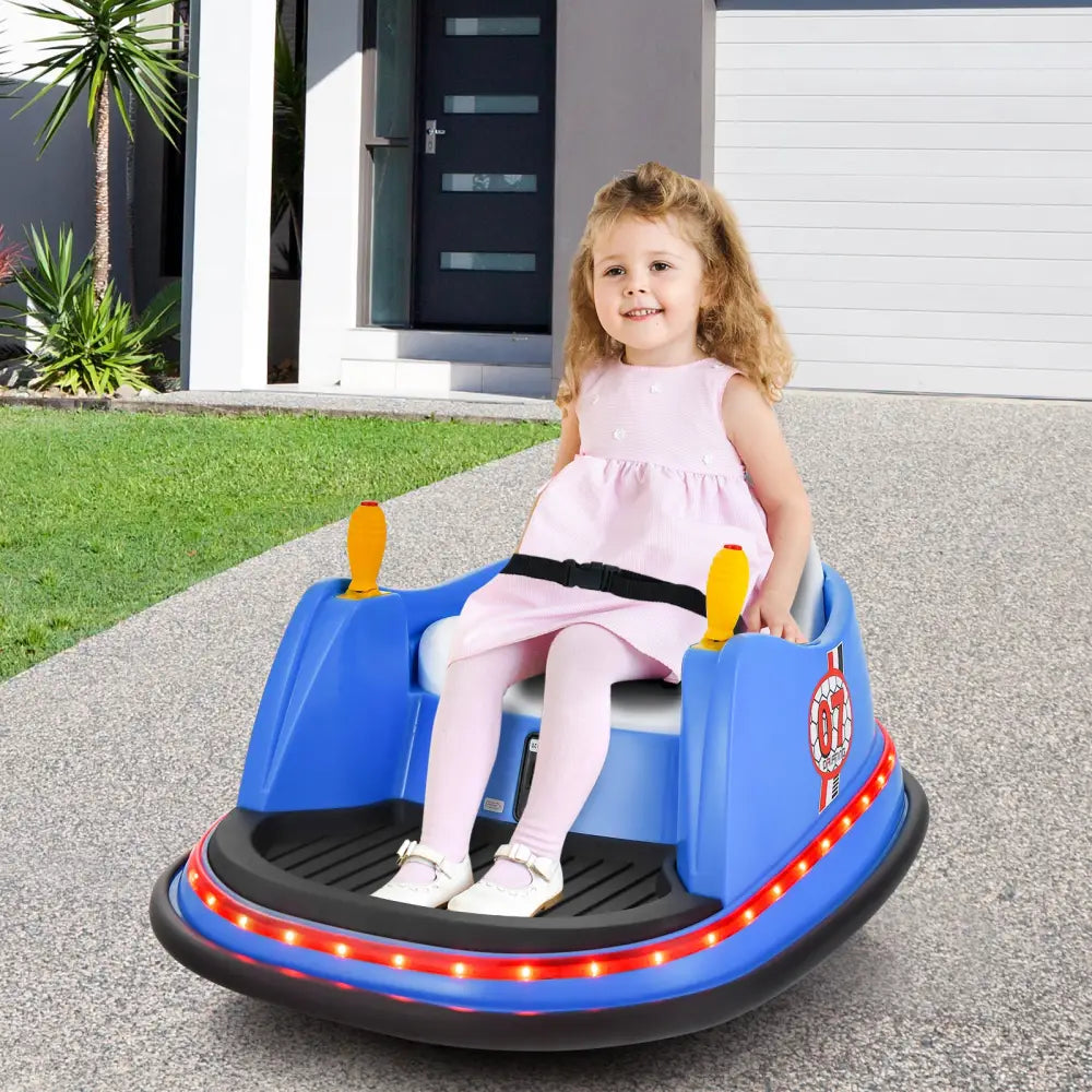 12V Electric Kids Ride On Bumper Car with Flashing Lights for Toddlers-Blue - Blue - Powered Ride On Toys