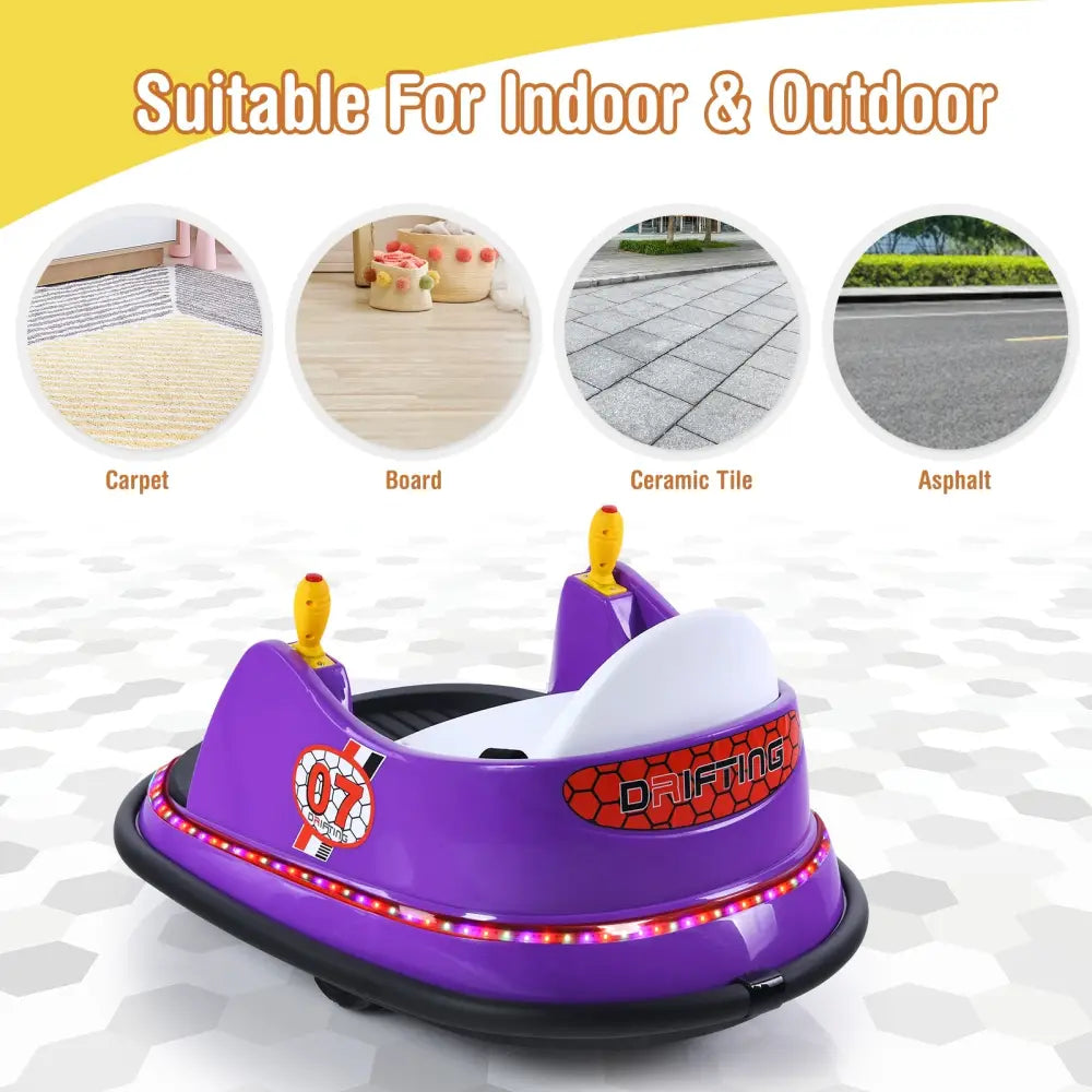 12V Electric Kids Ride On Bumper Car with Flashing Lights for Toddlers-Purple - Purple - Powered Ride On Toys