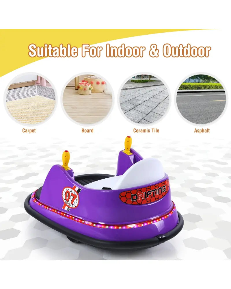12V Electric Kids Ride On Bumper Car with Flashing Lights for Toddlers-Purple - Purple - Powered Ride On Toys