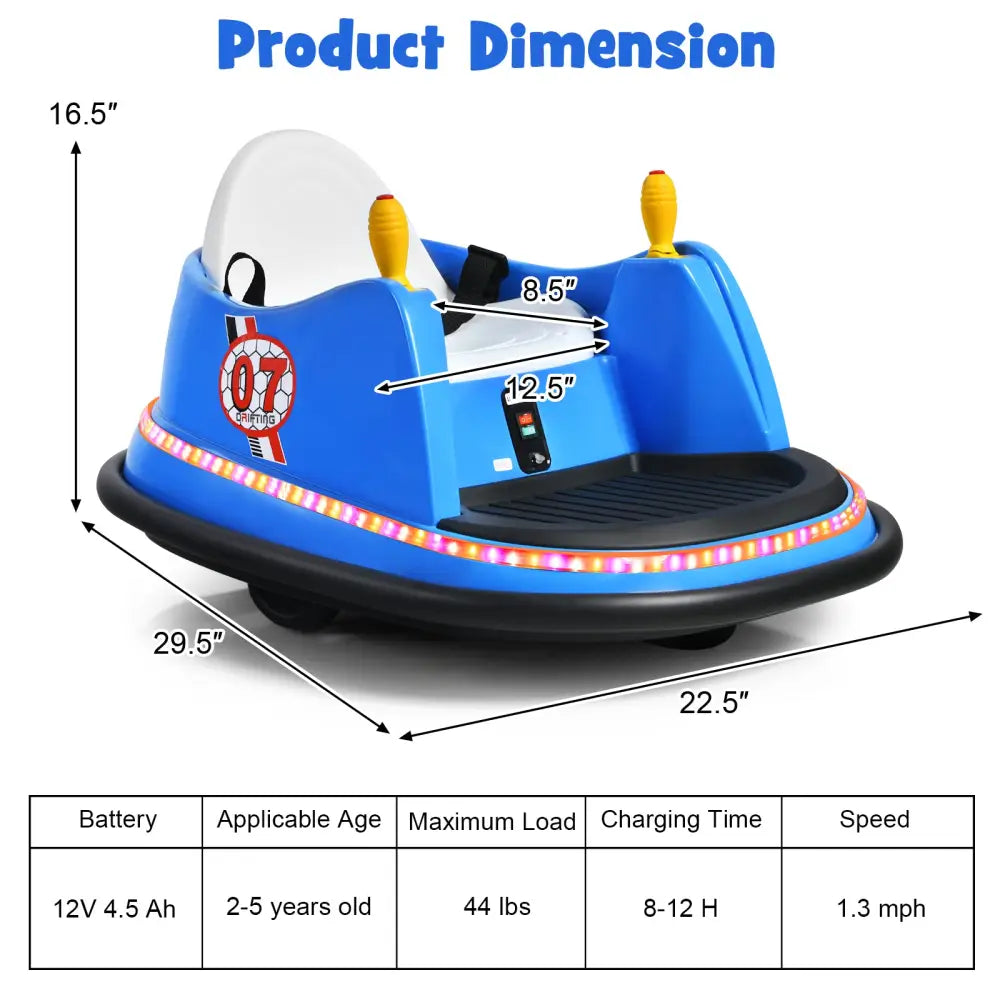 12V Electric Kids Ride On Bumper Car with Flashing Lights for Toddlers-Blue - Blue - Powered Ride On Toys