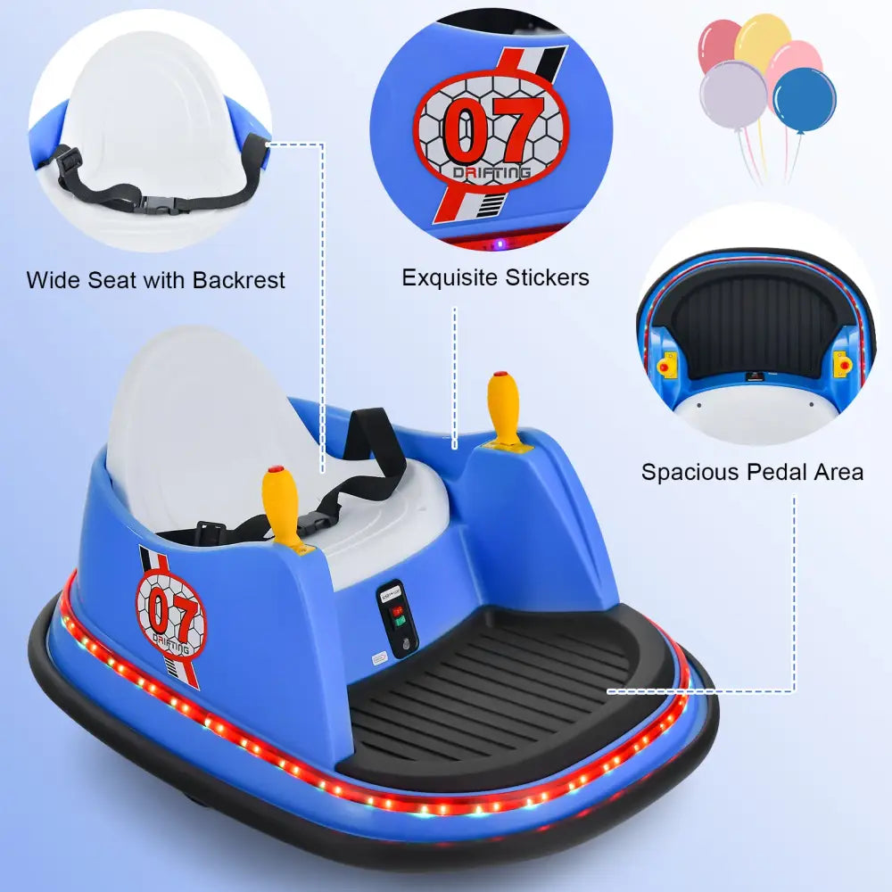 12V Electric Kids Ride On Bumper Car with Flashing Lights for Toddlers-Blue - Blue - Powered Ride On Toys