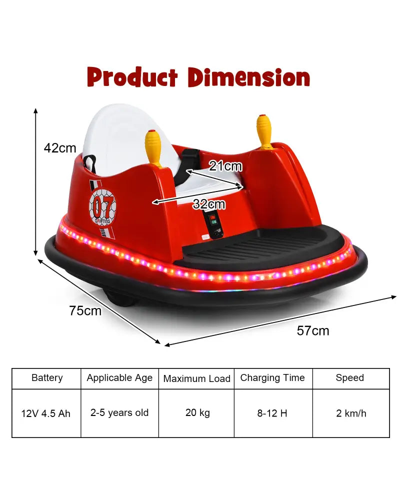 12V Electric Kids Ride On Bumper Car with Flashing Lights for Toddlers-Red - Red - Powered Ride On Toys