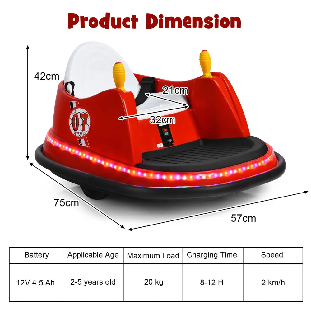 12V Electric Kids Ride On Bumper Car with Flashing Lights for Toddlers-Red - Red - Powered Ride On Toys