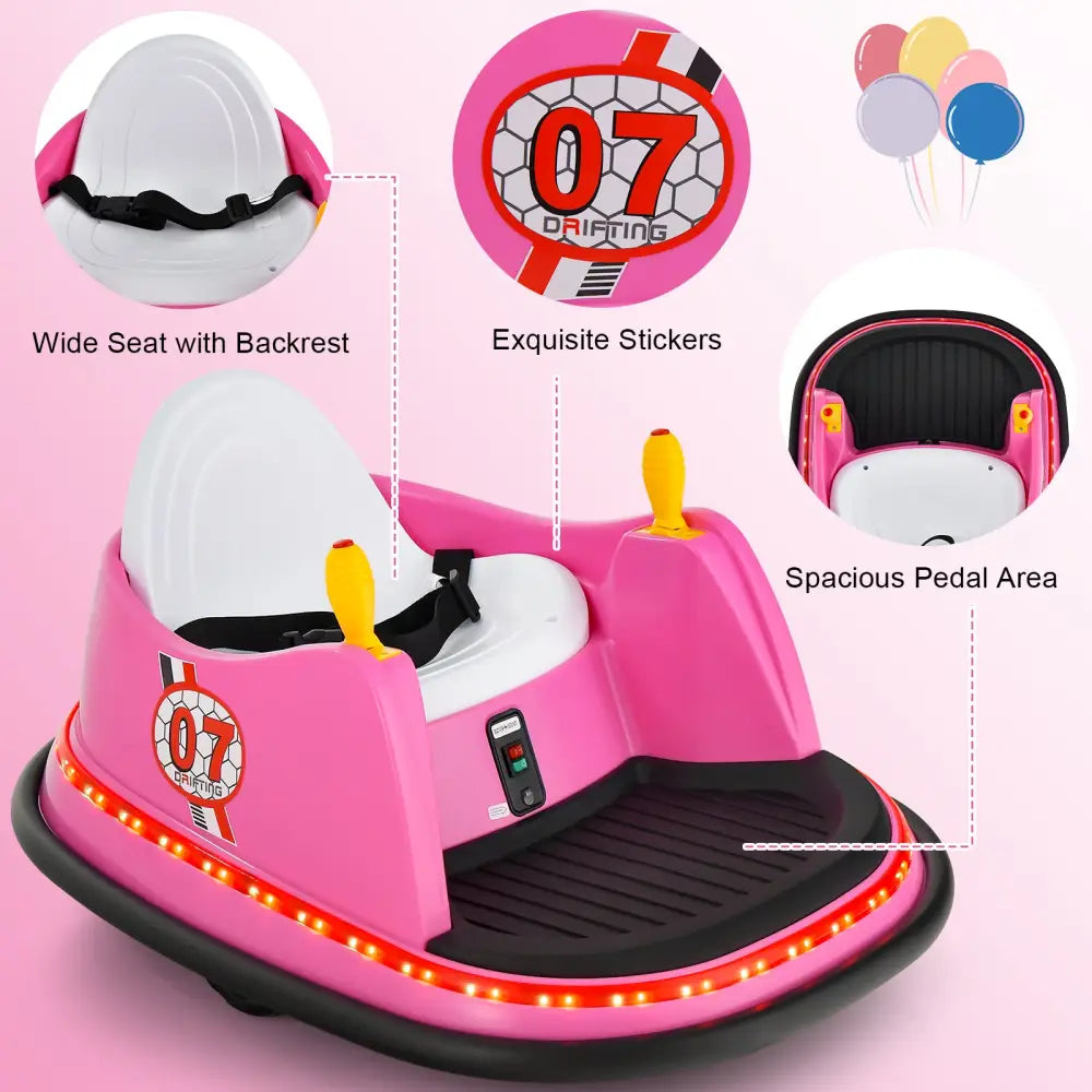 12V Electric Kids Ride On Bumper Car with Flashing Lights for Toddlers-Pink - Pink - Powered Ride On Toys