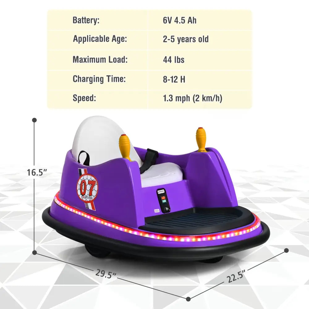 12V Electric Kids Ride On Bumper Car with Flashing Lights for Toddlers-Purple - Purple - Powered Ride On Toys