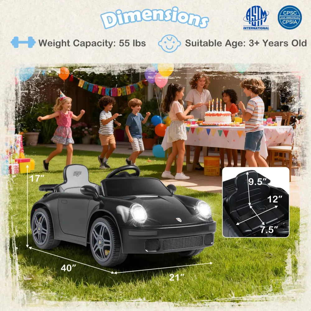 12V Electric Ride On Car Licensed RUF CTR with Remote Control and Music-Black - Black - Powered Ride On Toys