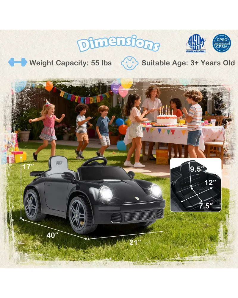 12V Electric Ride On Car Licensed RUF CTR with Remote Control and Music-Black - Black - Powered Ride On Toys