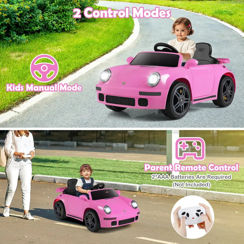 12V Electric Ride On Car Licensed RUF CTR with Remote Control and Music-Pink - Pink - Powered Ride On Toys