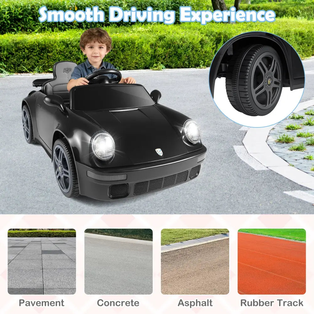 12V Electric Ride On Car Licensed RUF CTR with Remote Control and Music-Black - Black - Powered Ride On Toys