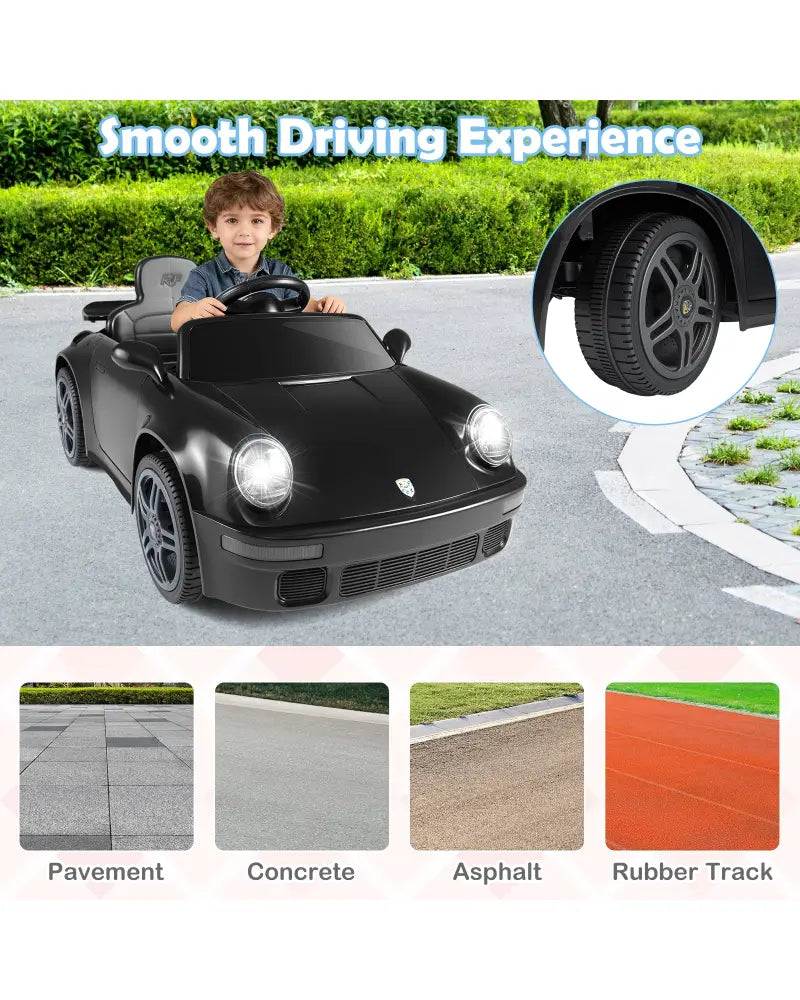 12V Electric Ride On Car Licensed RUF CTR with Remote Control and Music-Black - Black - Powered Ride On Toys