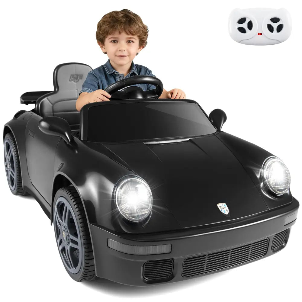 12V Electric Ride On Car Licensed RUF CTR with Remote Control and Music-Black - Black - Powered Ride On Toys