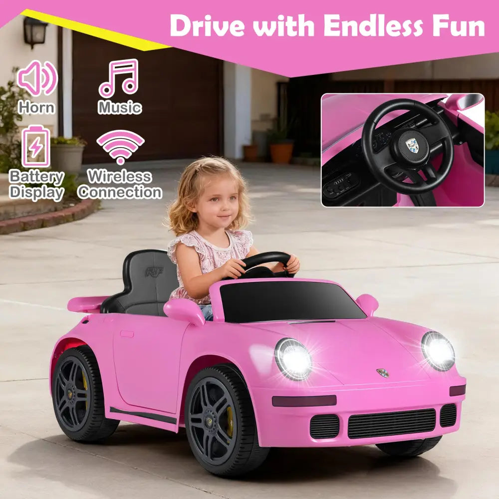 12V Electric Ride On Car Licensed RUF CTR with Remote Control and Music-Pink - Pink - Powered Ride On Toys