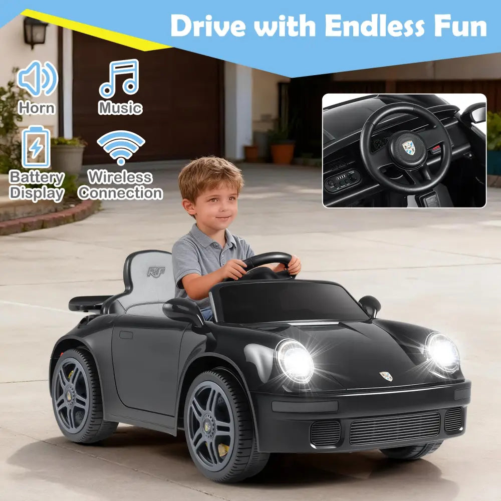 12V Electric Ride On Car Licensed RUF CTR with Remote Control and Music-Black - Black - Powered Ride On Toys
