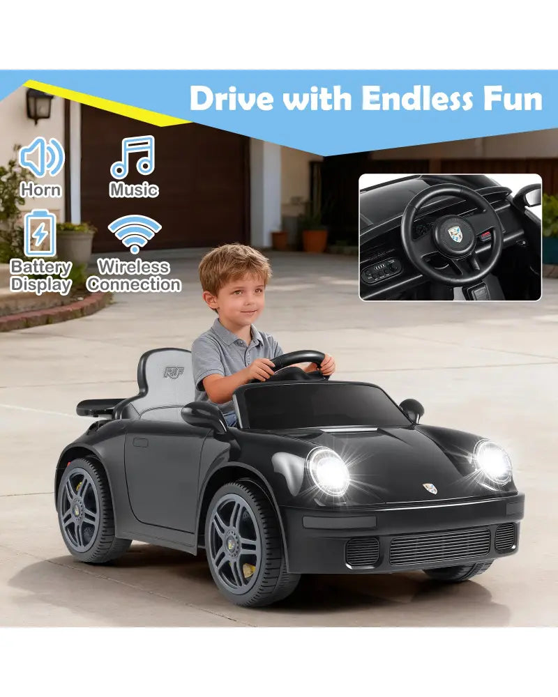 12V Electric Ride On Car Licensed RUF CTR with Remote Control and Music-Black - Black - Powered Ride On Toys