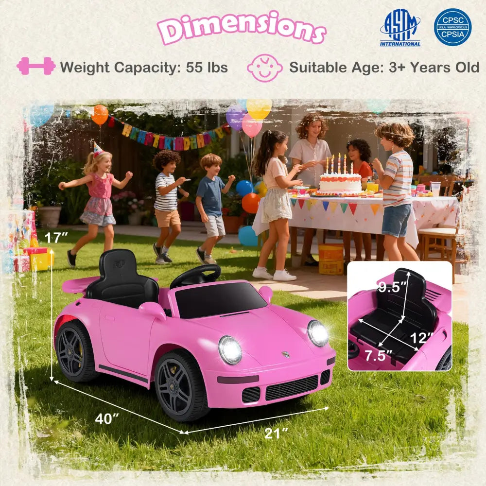 12V Electric Ride On Car Licensed RUF CTR with Remote Control and Music-Pink - Pink - Powered Ride On Toys