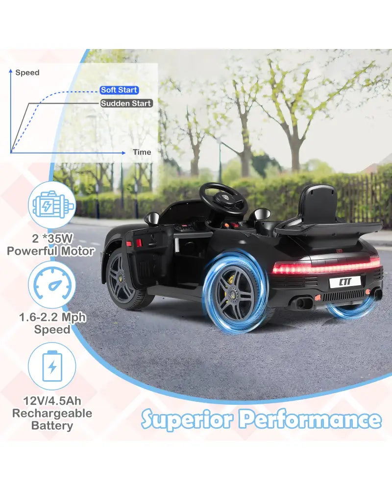 12V Electric Ride On Car Licensed RUF CTR with Remote Control and Music-Black - Black - Powered Ride On Toys