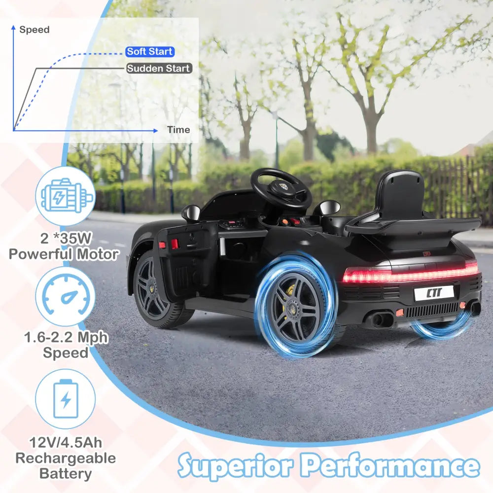 12V Electric Ride On Car Licensed RUF CTR with Remote Control and Music-Black - Black - Powered Ride On Toys