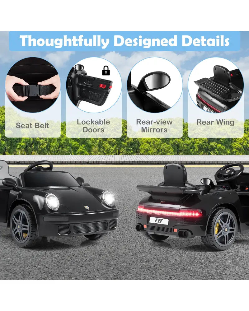 12V Electric Ride On Car Licensed RUF CTR with Remote Control and Music-Black - Black - Powered Ride On Toys
