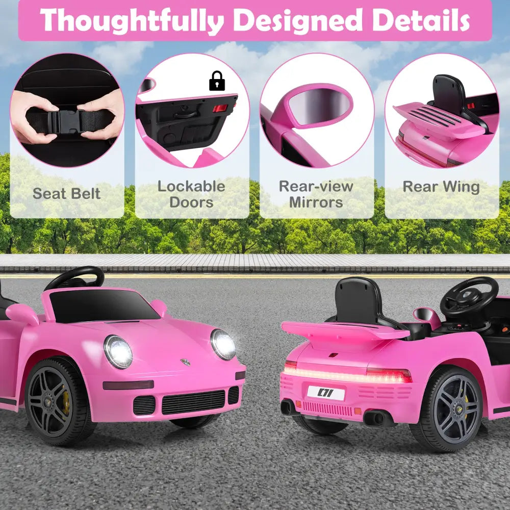 12V Electric Ride On Car Licensed RUF CTR with Remote Control and Music-Pink - Pink - Powered Ride On Toys
