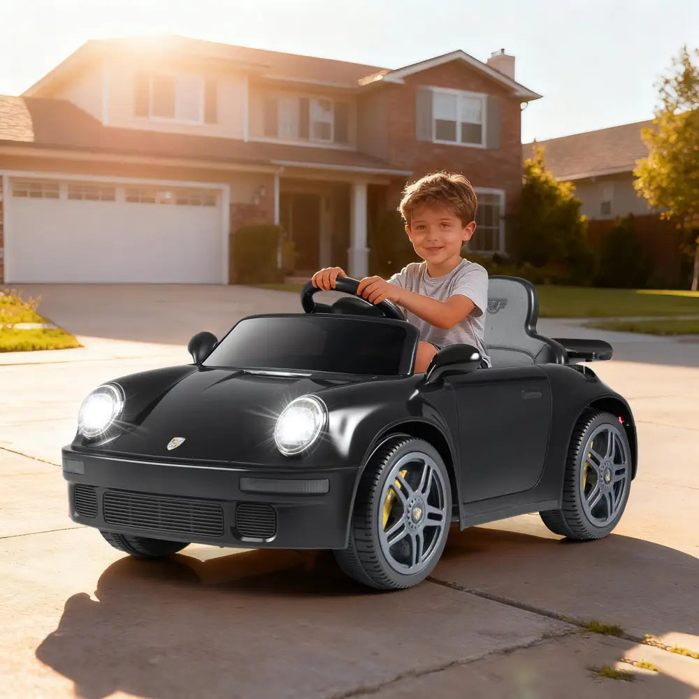 12V Electric Ride On Car Licensed RUF CTR with Remote Control and Music-Black - Black - Powered Ride On Toys