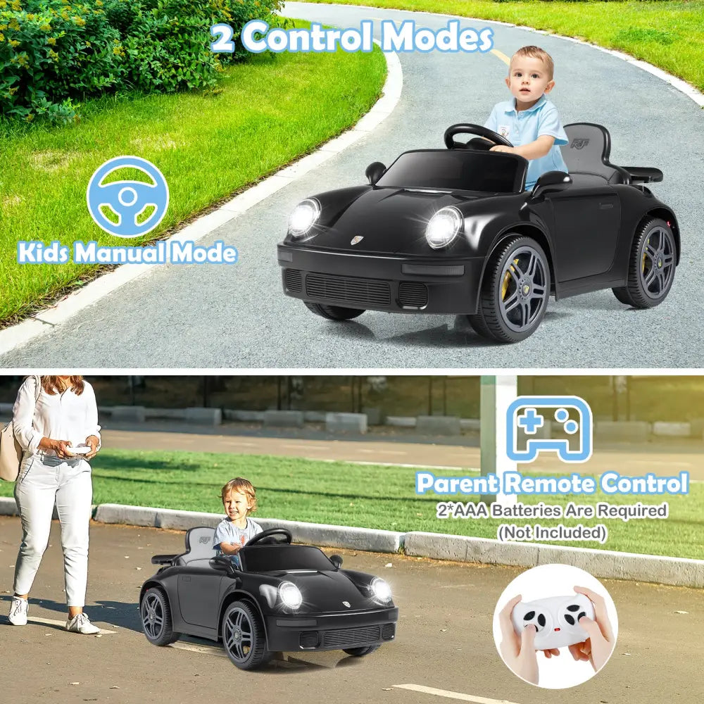 12V Electric Ride On Car Licensed RUF CTR with Remote Control and Music-Black - Black - Powered Ride On Toys