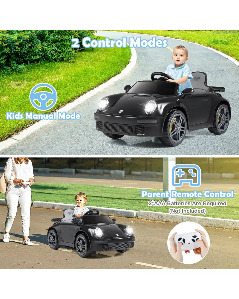 12V Electric Ride On Car Licensed RUF CTR with Remote Control and Music-Black - Black - Powered Ride On Toys
