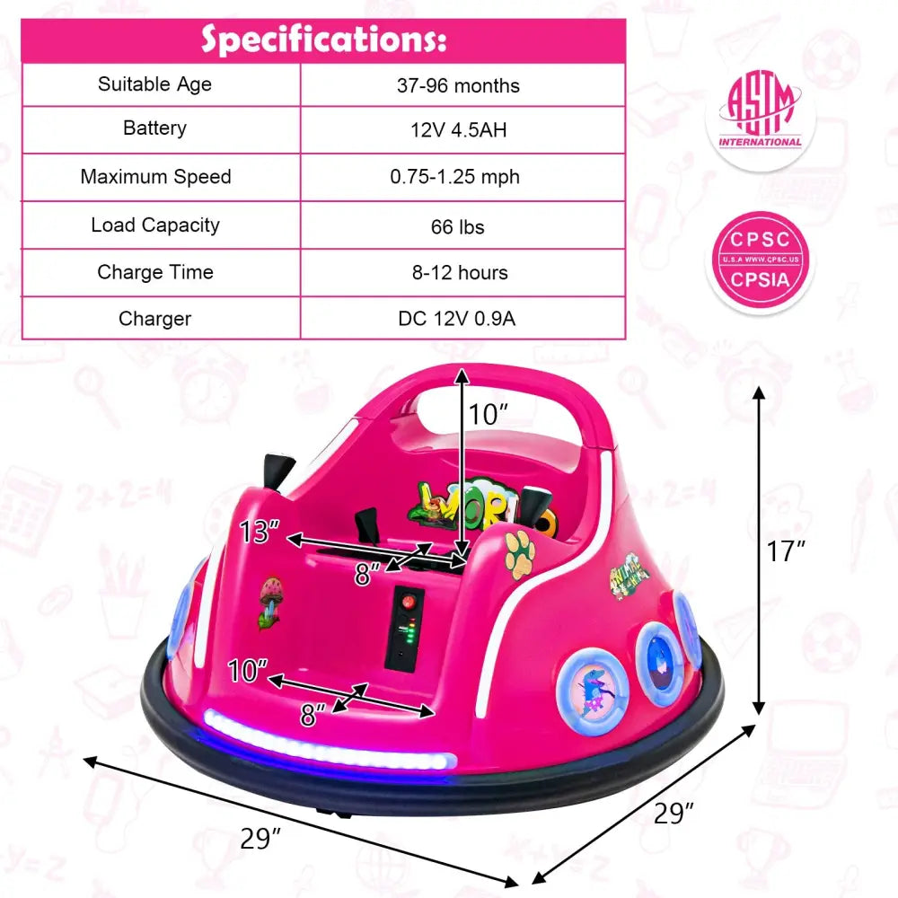 12V Electric Ride On Car with Remote Control and Flashing LED Lights-Pink - Pink - Powered Ride On Toys