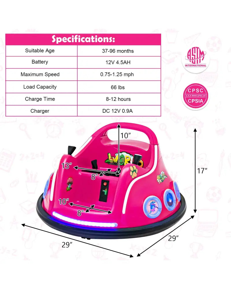 12V Electric Ride On Car with Remote Control and Flashing LED Lights-Pink - Pink - Powered Ride On Toys