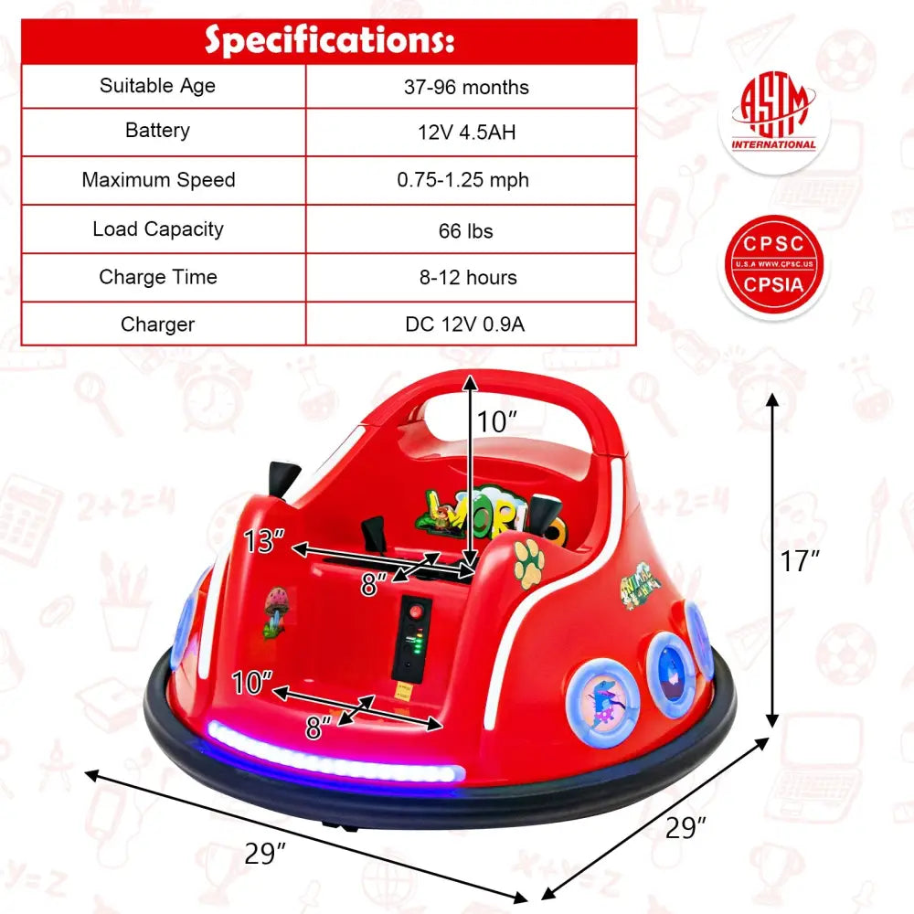 12V Electric Ride On Car with Remote Control and Flashing LED Lights-Red - Red - Powered Ride On Toys
