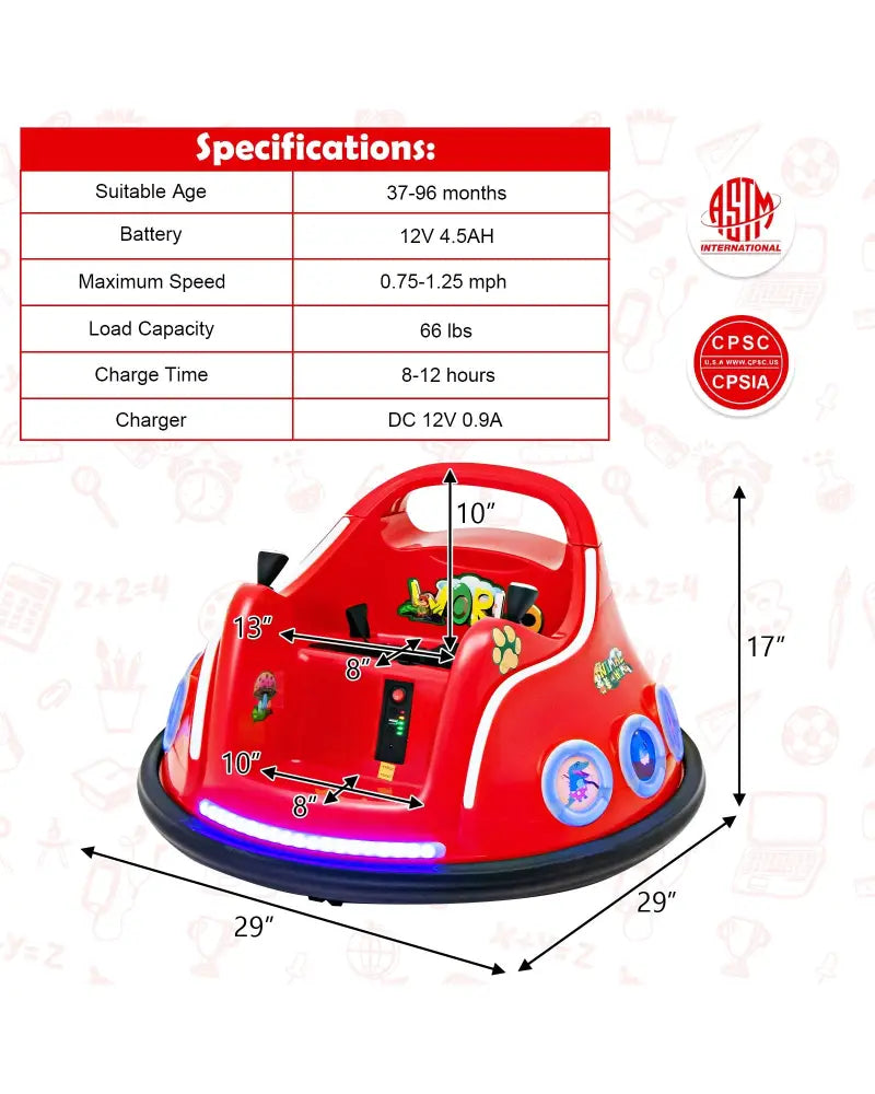 12V Electric Ride On Car with Remote Control and Flashing LED Lights-Red - Red - Powered Ride On Toys