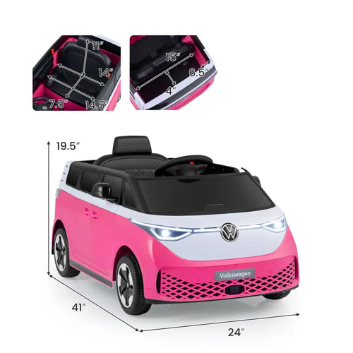 12V Kids Electric Car Bus with Music and LED Headlights Licensed Volkswagen-Pink - Pink - Powered Ride On Toys