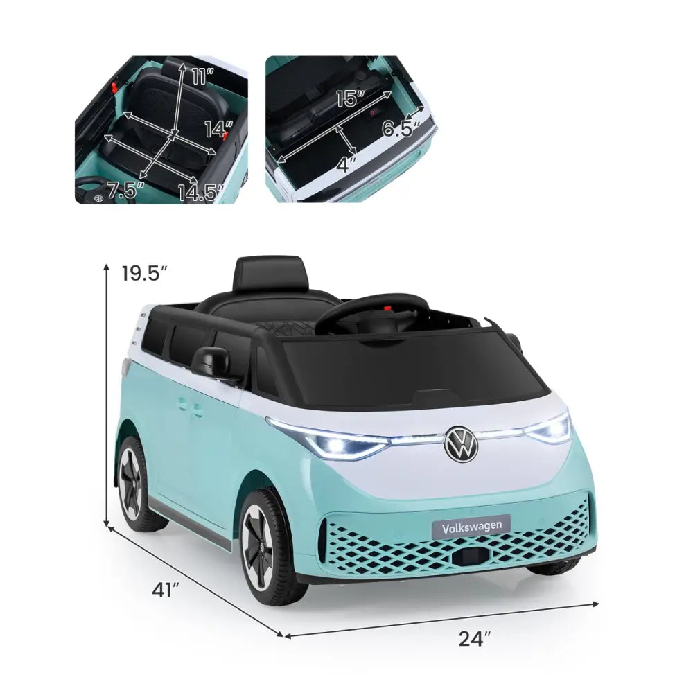 12V Kids Electric Car Bus with Music and LED Headlights Licensed Volkswagen-Blue - Light Blue - Powered Ride On Toys