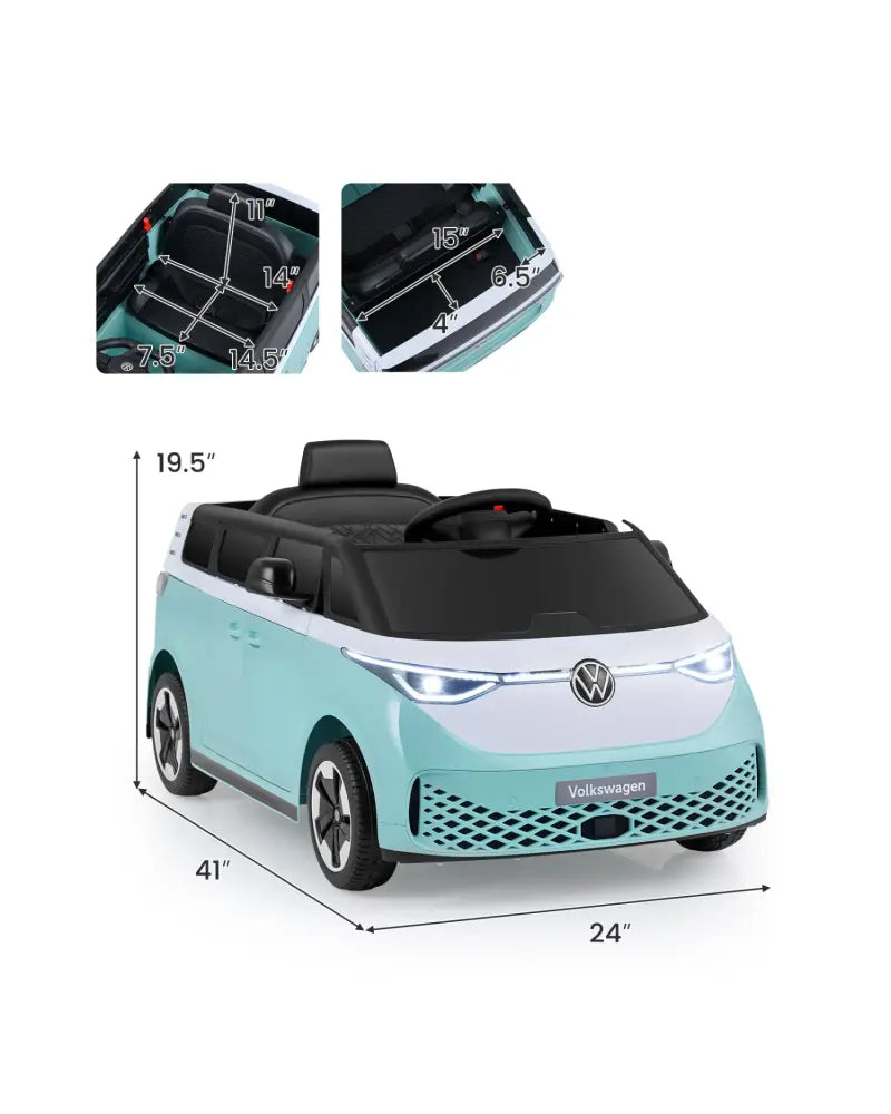 12V Kids Electric Car Bus with Music and LED Headlights Licensed Volkswagen-Blue - Light Blue - Powered Ride On Toys