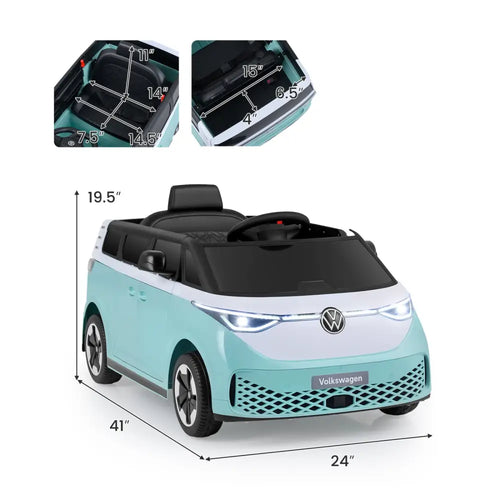 12V Kids Electric Car Bus with Music and LED Headlights Licensed Volkswagen-Blue - Light Blue - Powered Ride On Toys