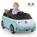 12V Kids Electric Car Bus with Music and LED Headlights Licensed Volkswagen-Blue - Light Blue - Powered Ride On Toys