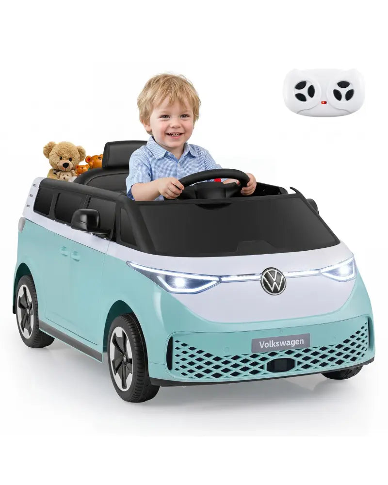 12V Kids Electric Car Bus with Music and LED Headlights Licensed Volkswagen-Blue - Light Blue - Powered Ride On Toys