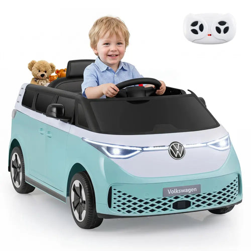 12V Kids Electric Car Bus with Music and LED Headlights Licensed Volkswagen-Blue - Light Blue - Powered Ride On Toys